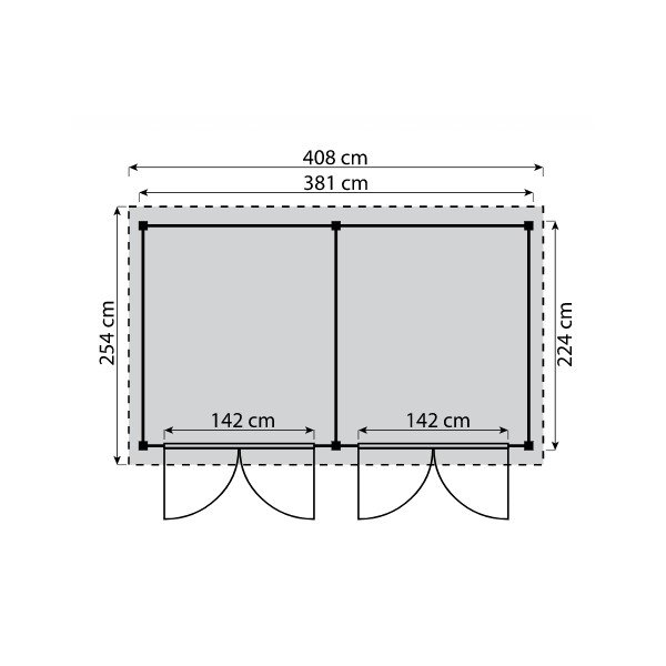 Bronzeklasse: Jmkiil redskabsskur model Riga 8,5m2 med 2 dobbeltdre