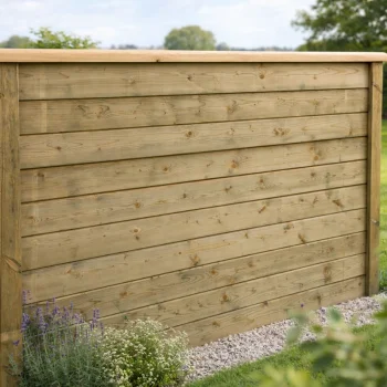 Gr�nt trykimpr�gneret systemhegn med systemstolper - Guldklasse