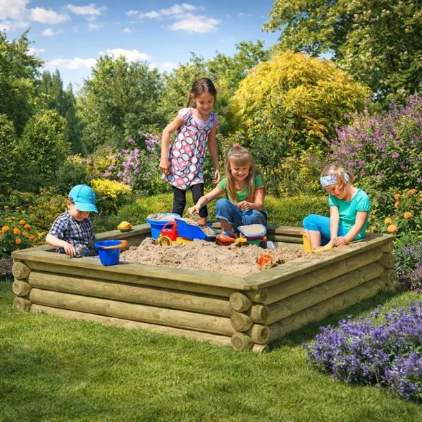 Sandkasse palisader 180x180x37cm (BxLxH)