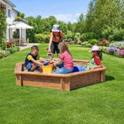 6-kantet sandkasse i l�rk �: 230 x 30 cm med plastafd�kning