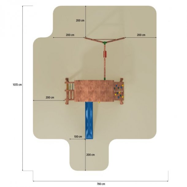 Store Saturn legetrn i teak med gyngestativ inkl. rutsjebane, klatrevg, sandkasse m.m.