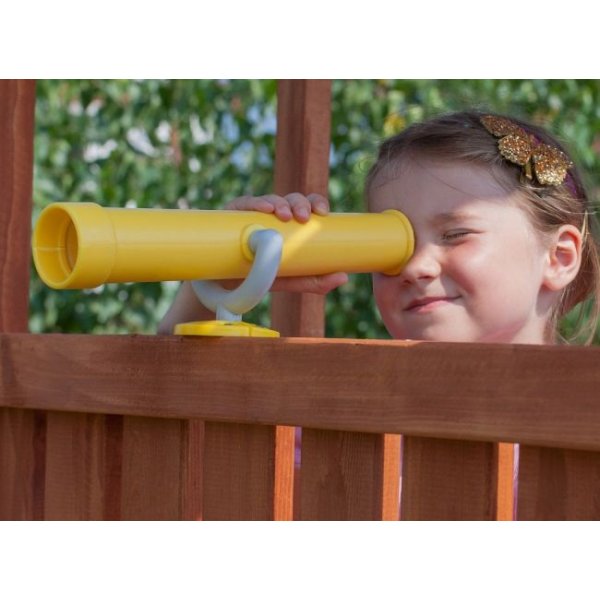 Store Saturn legetrn i teak med gyngestativ inkl. rutsjebane, klatrevg, sandkasse m.m.