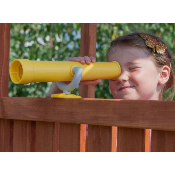 Store Saturn legetrn i teak med gyngestativ inkl. rutsjebane, klatrevg, sandkasse m.m.