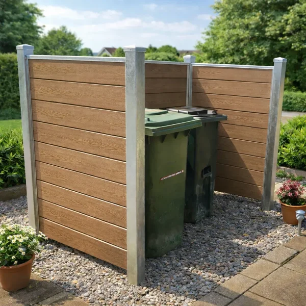 Nice skraldespandsskjuler i komposit � elegant og vedligeholdelsesfri l�sning med galvaniserede st�l