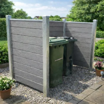 Nice skraldespandsskjuler i komposit med galvaniserede st�lstolper