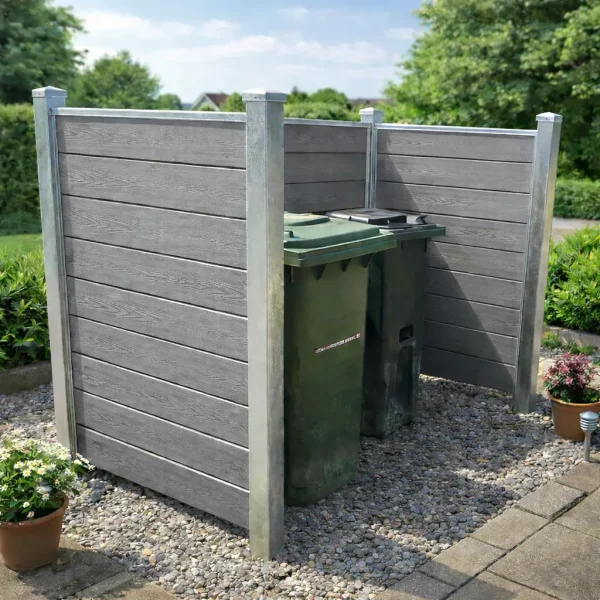 Nice skraldespandsskjuler i komposit � elegant og vedligeholdelsesfri l�sning med galvaniserede st�l