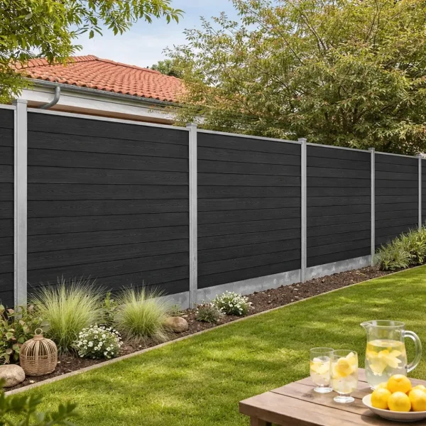 S�lvklasse: Stockholm komposithegn med st�lbundplade, galvaniserede st�lstolper og tilbeh�r