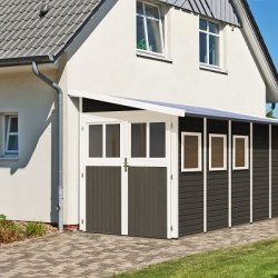 Volstrup model 5 redskabsskur til montage op ad husmur i terra gr p 8m2