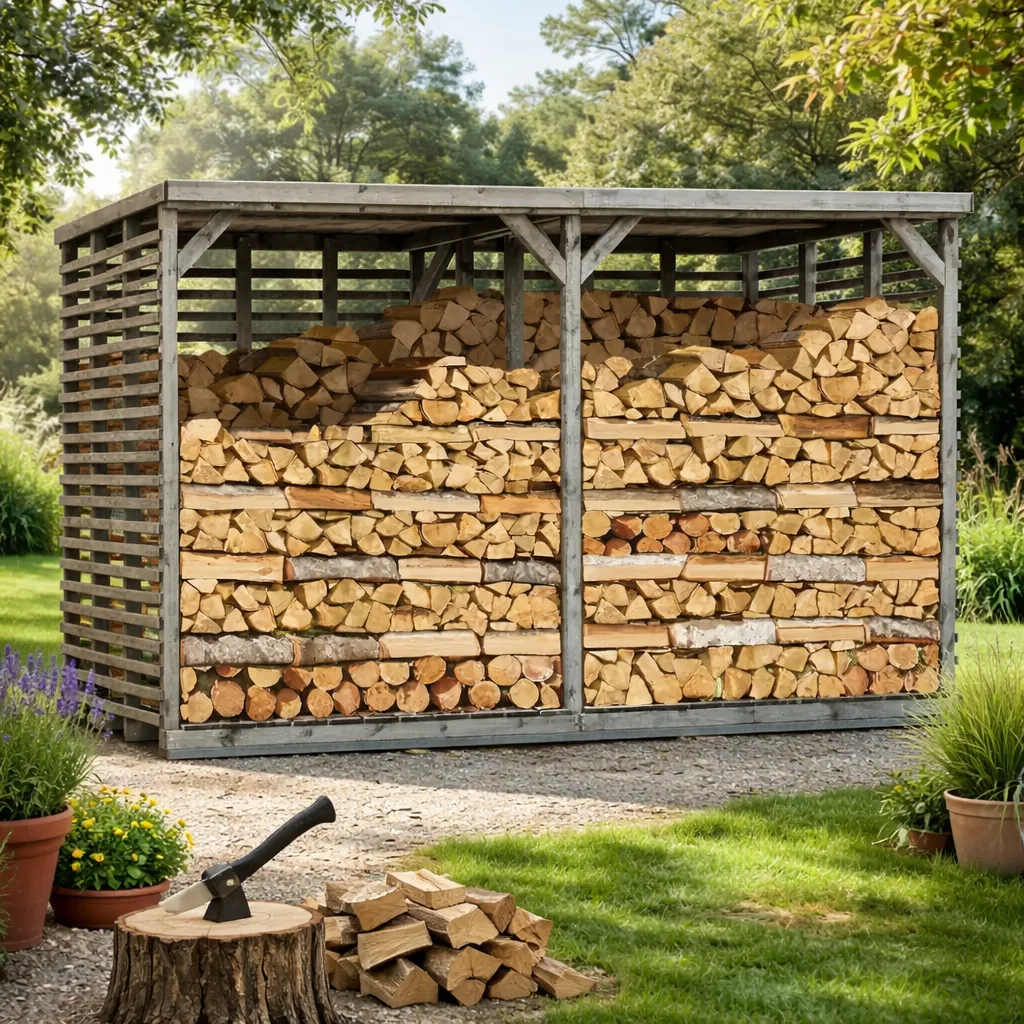 Brændeskur model GIGA ekstra stort brændeskur i grå trykimprægneret træ