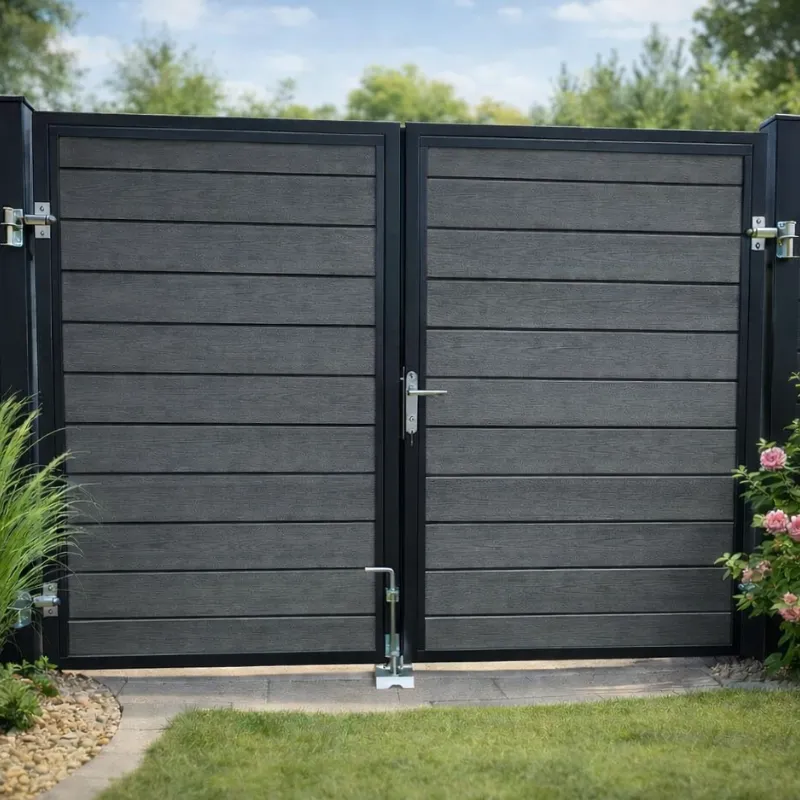 Nice pulverlakeret grå dobbeltlåge inkl. stolper 197x140cm (BxH)