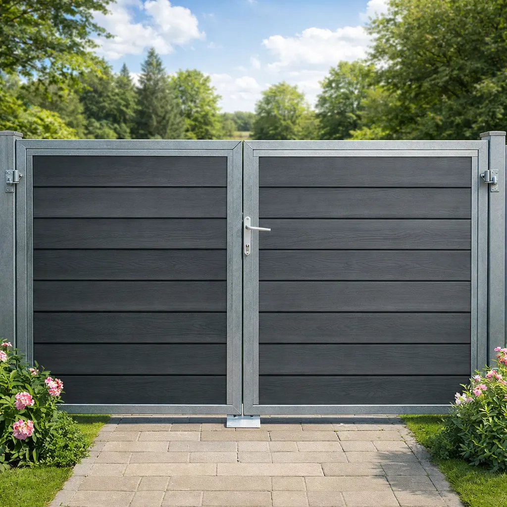 Nice dobbeltlåge i grå med lås inkl. stolper 300x180cm (BxH)