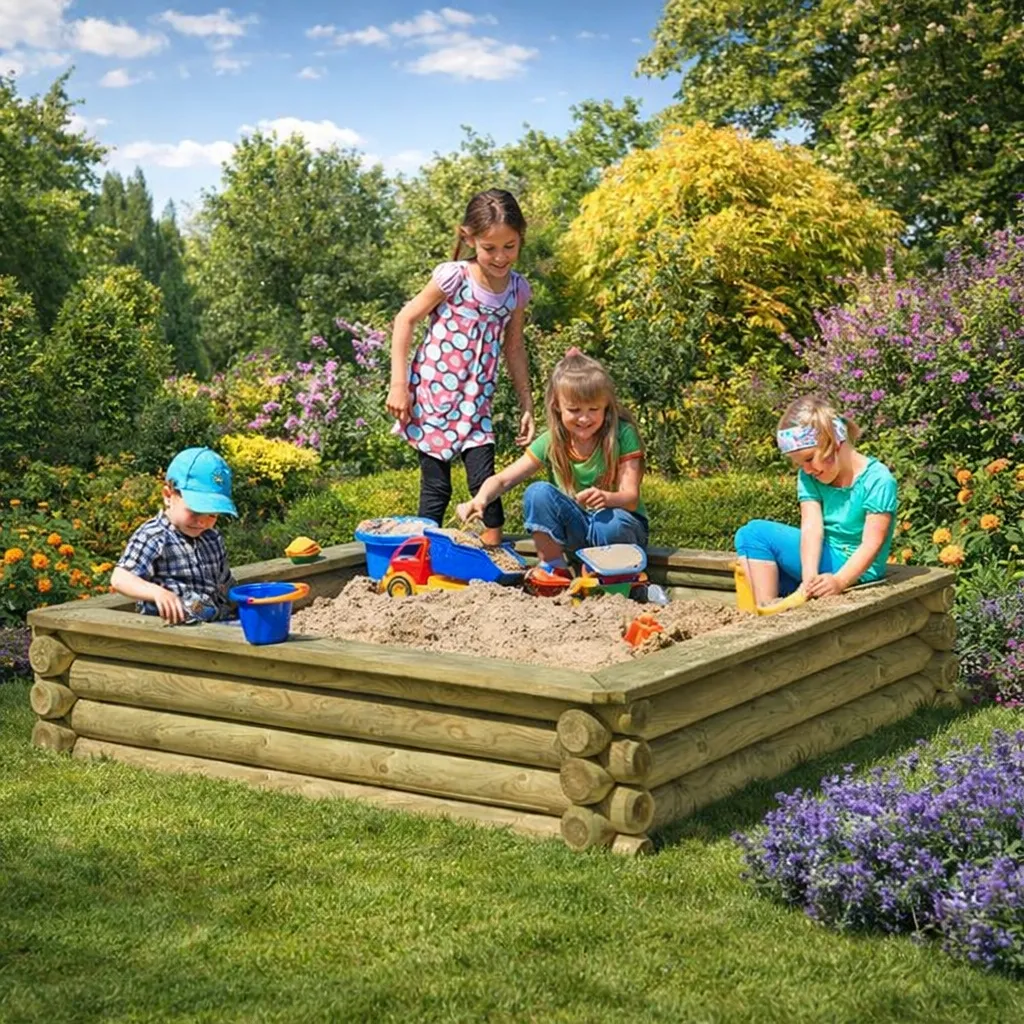 Sandkasse palisader 180x180x37cm (BxLxH)