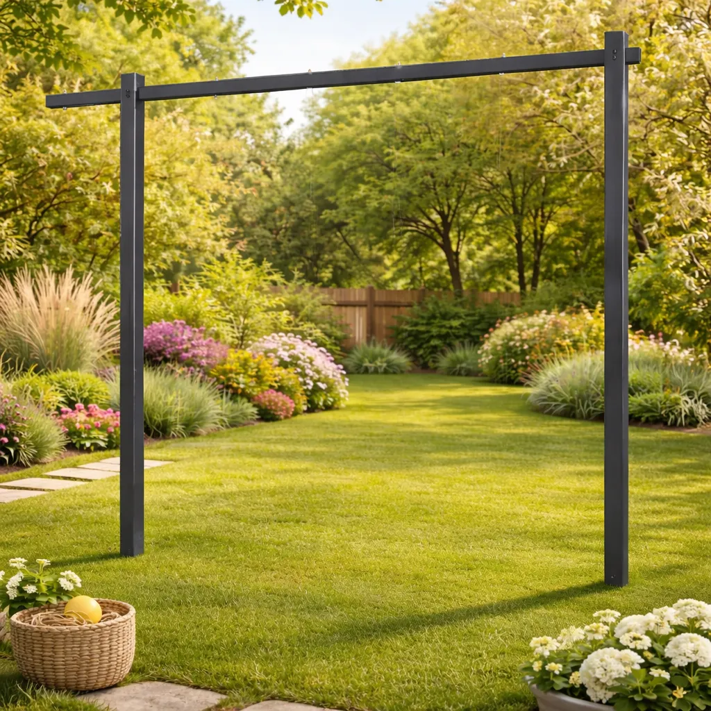 Gyngestativ i stål EX. gyngesæder og klatrestige i pulverlakeret grå (OUTLET)